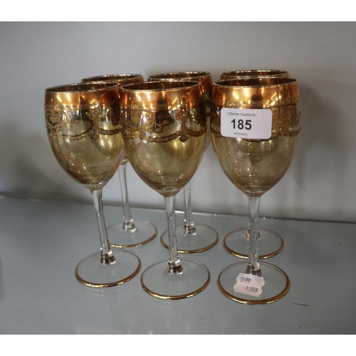 185 - Set of 6 gilt overlaid wine glasses