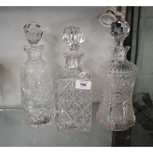 186 - 3 cut glass decanters