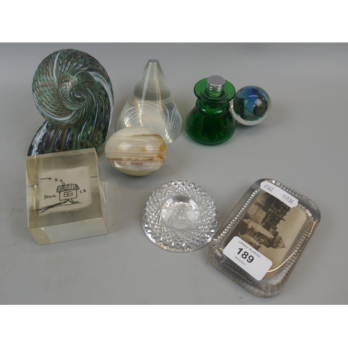 189 - Collection of glass paperweights to include signed examples