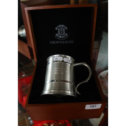 191 - Crown & Rose pewter tankard engraved aerospace