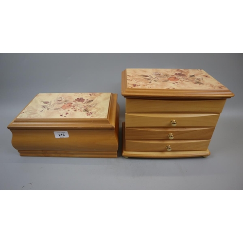 216 - 2 wooden jewellery boxes