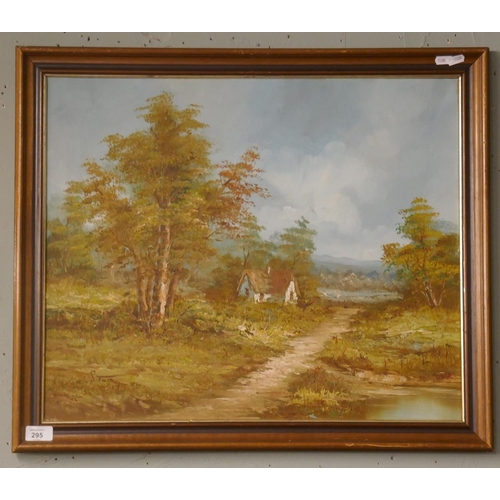 295 - Oil on board cottage scene - Approx image size: 50cm x 60cm