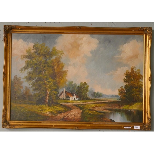 299 - Signed oil on canvas - Rural scene - Approx image size: 90cm x 60cm