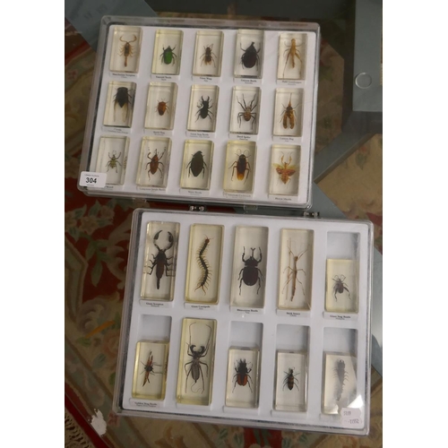 304 - 2 boxed sets of varied insects set in resin blocks