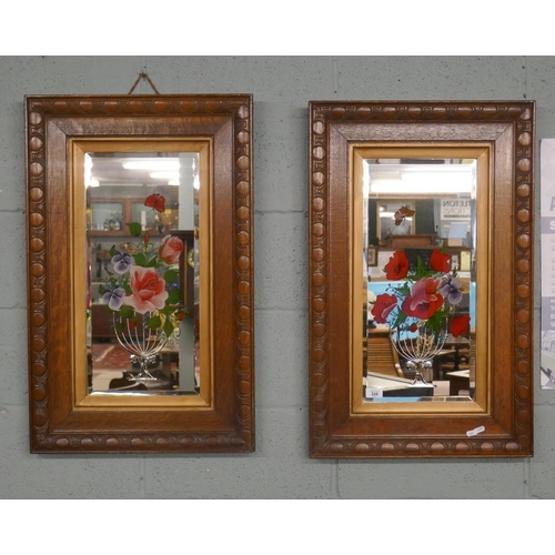 326 - Pair of oak framed Gipsy bevelled glass mirrors