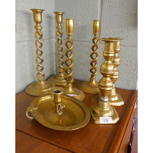 332 - Collection of brass candlesticks