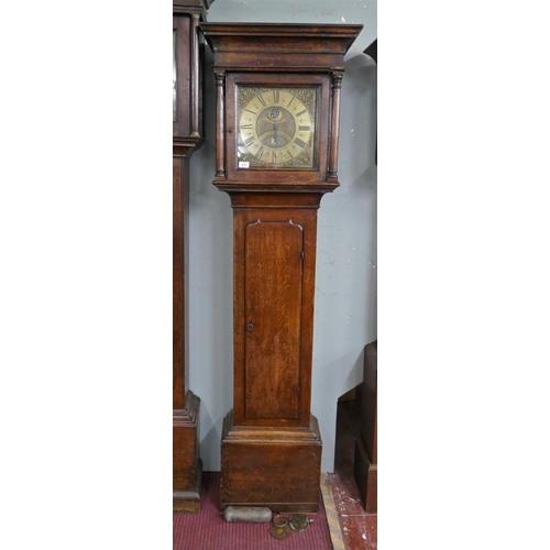 Antique Quality Oak Brass Face Grandmother Clock 