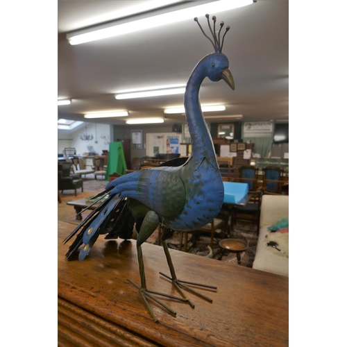 382 - Metal model of a peacock - Approx height: 50cm
