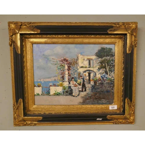 425 - Oil on canvas - Mediterranean Scene - Approx IS: 39cm x 29cm