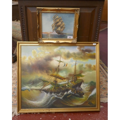 469 - 2 oil paintings 1 signed T Slowsky - Nautical scenes - River scenes - Approx image size of biggest: ... 