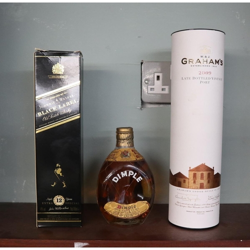 79 - Bottle of Dimple whisky, Jonny Walker and Grahams vintage port
