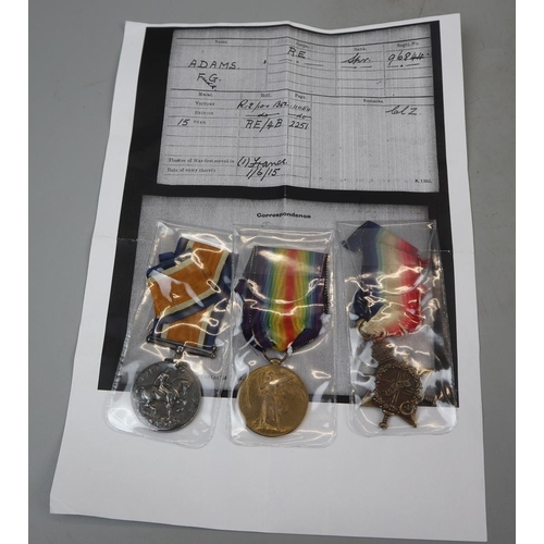 96 - 3 WWI military medals 96844.SPR.F.G.ADAMS.R.E