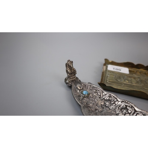 100 - Brass pin tray, white metal incense burner together with a white metal pharaoh bust