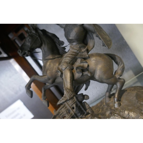 122 - Spelter man on horse - Approx height: 48cm