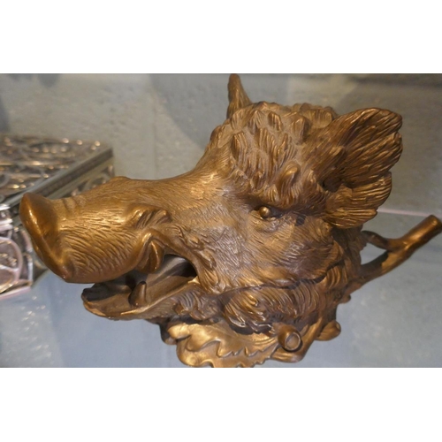 132 - Brass boar's head trinket box