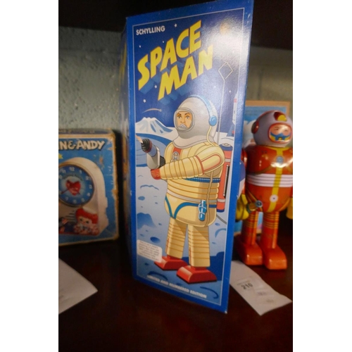 210 - 2 tin plate spaceman toys