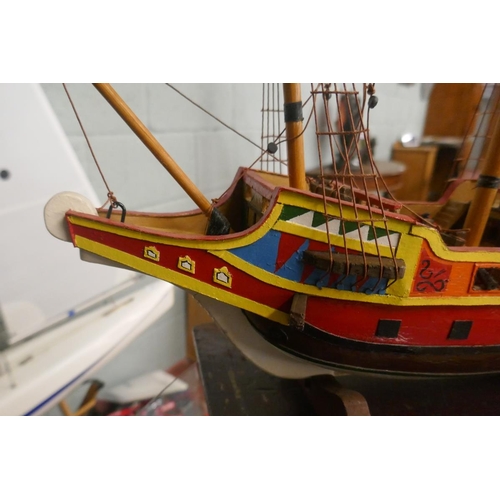 310 - Scratch built model of ship - The Golden Hind - Approx height: 73cm