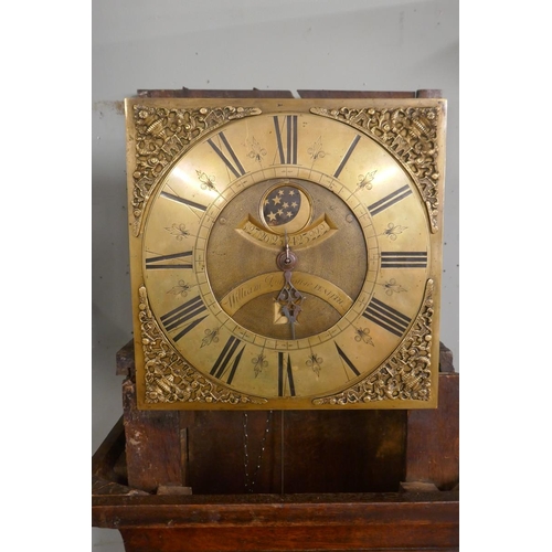 371 - Antique oak grandfather clock with brass face and 30 hour movement by William Porthouse, Penrith