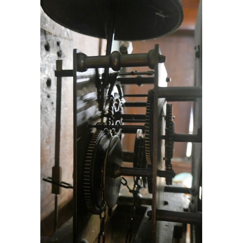 371 - Antique oak grandfather clock with brass face and 30 hour movement by William Porthouse, Penrith