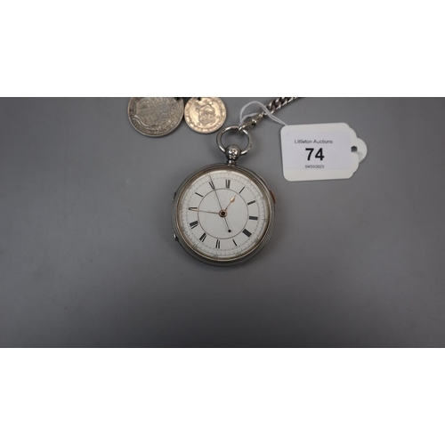 74 - Silver pocket watch on silver Albert chain