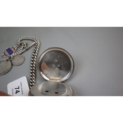 74 - Silver pocket watch on silver Albert chain