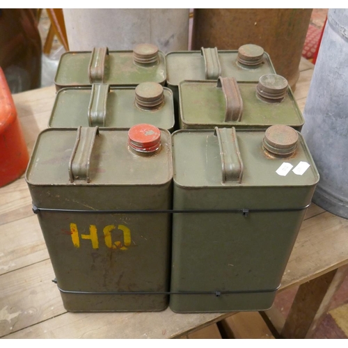 166 - 6 olive green petrol cans