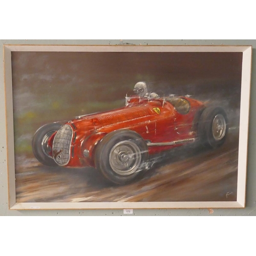 173 - Oil on board signed L (Lionel) Rouse 1911-1984 Red Ferrari