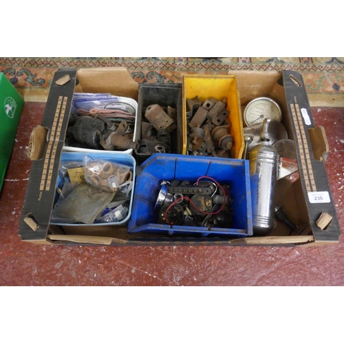 230 - Collection of automotive parts to include wing mirrors, auto minimax hand pump etc