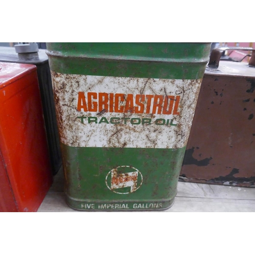 157 - Large Agri Castrol tin together with 2 vintage petrol cans