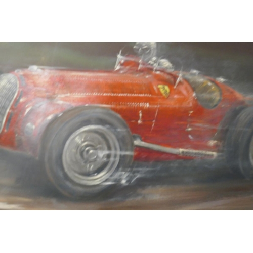 173 - Oil on board signed L (Lionel) Rouse 1911-1984 Red Ferrari