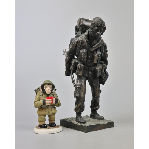 130 - Military figure together with a PG chimp figure 'Tommy Gunn' - Approx height of tallest: 24cm