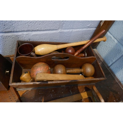 134 - Collection of wooden items including boxes and mantel clock