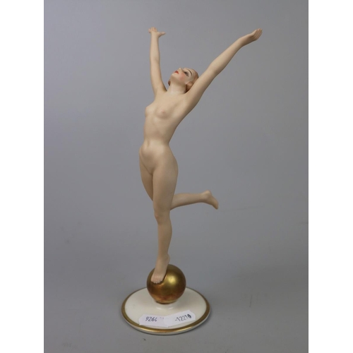 144 - Art Deco porcelain nude figure on a gold ball from Hutschenreuther - Approx height: 22cm