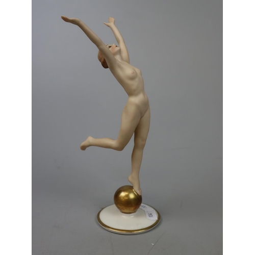 144 - Art Deco porcelain nude figure on a gold ball from Hutschenreuther - Approx height: 22cm