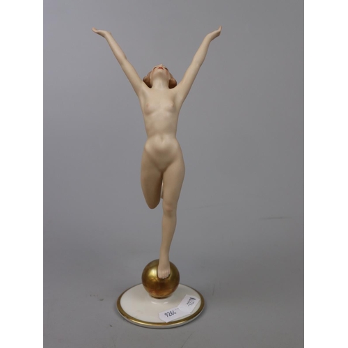 144 - Art Deco porcelain nude figure on a gold ball from Hutschenreuther - Approx height: 22cm