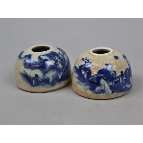 163 - Pair of hand painted blue and white ink wells