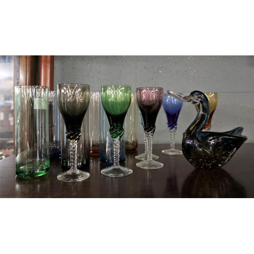 176 - Collection of coloured glass to include Murano style duck etc