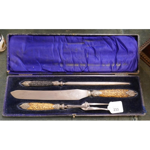 233 - Boxed carving set with horn handles