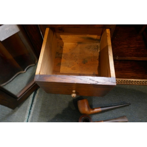 235 - Edwardian glazed oak smokers cabinet with contents