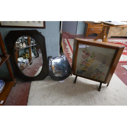 277 - 2 oak framed mirrors with an oak framed fire screen