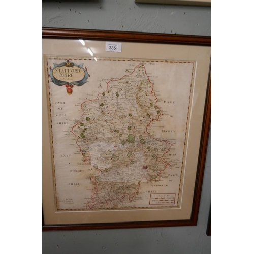 285 - 3 framed maps - Oxfordshire, Somerset and Staffordshire