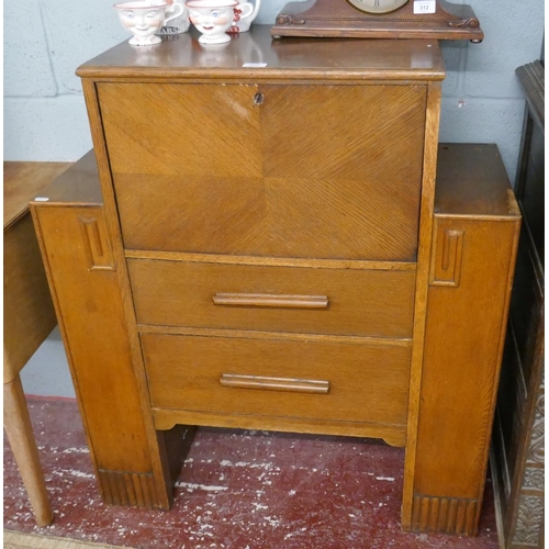 313 - Art Deco bureau with side shelves  - Approx size: W: 91cm D: 40cm H: 107cm