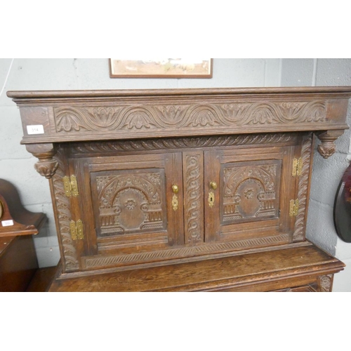 314 - Antique carved oak cupboard  - Approx size: W: 107cm D: 55cm H: 161cm