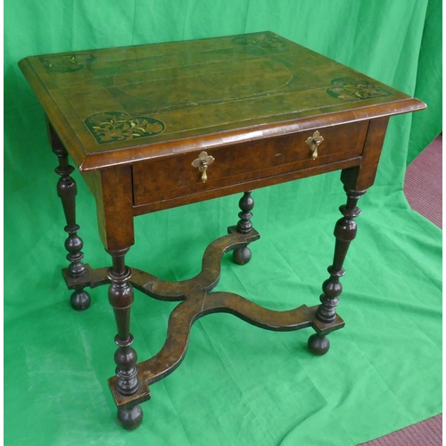 317 - William & Mary style walnut side table with olive wood inlay  - Approx size: W: 71cm D: 56cm H: ... 