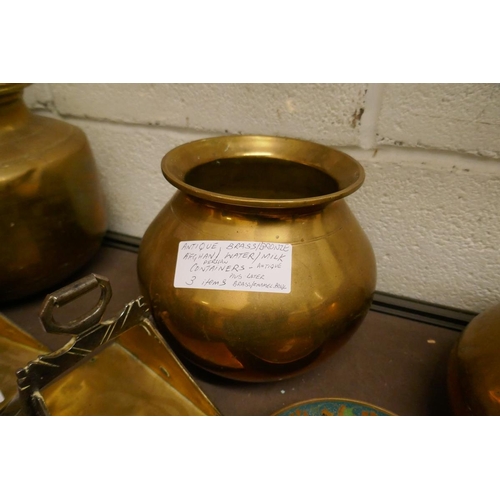 338 - Antique Persian water containers and brass styrups