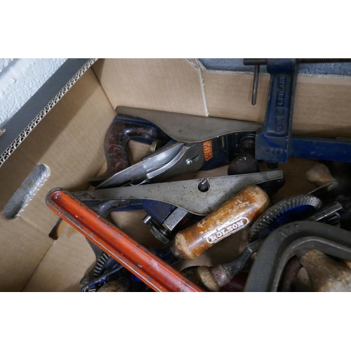 344 - Good collection of tools to include vices, drills, valve pullers etc