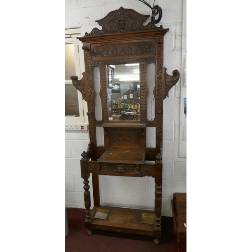 354 - Large carved oak hall stand  - Approx size: W: 107cm D: 31cm H: 222cm