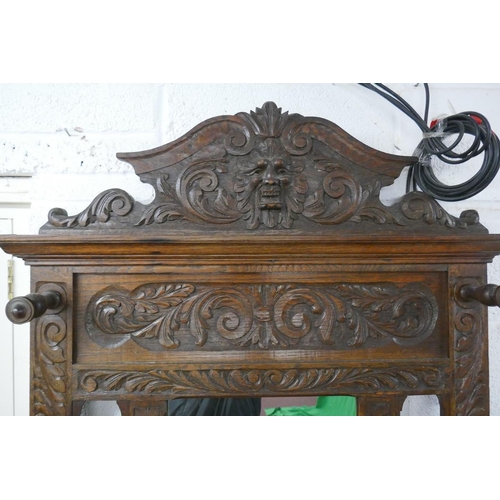 354 - Large carved oak hall stand  - Approx size: W: 107cm D: 31cm H: 222cm