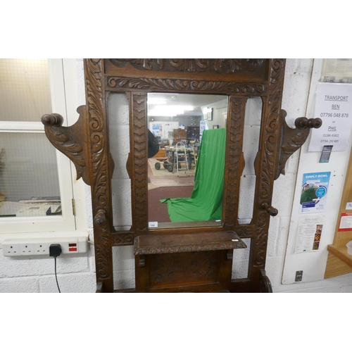 354 - Large carved oak hall stand  - Approx size: W: 107cm D: 31cm H: 222cm