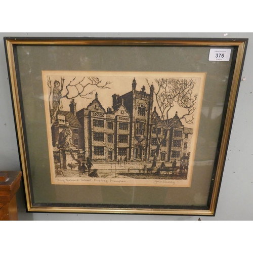 376 - Framed engraving - King Edward School Five Ways Birmingham